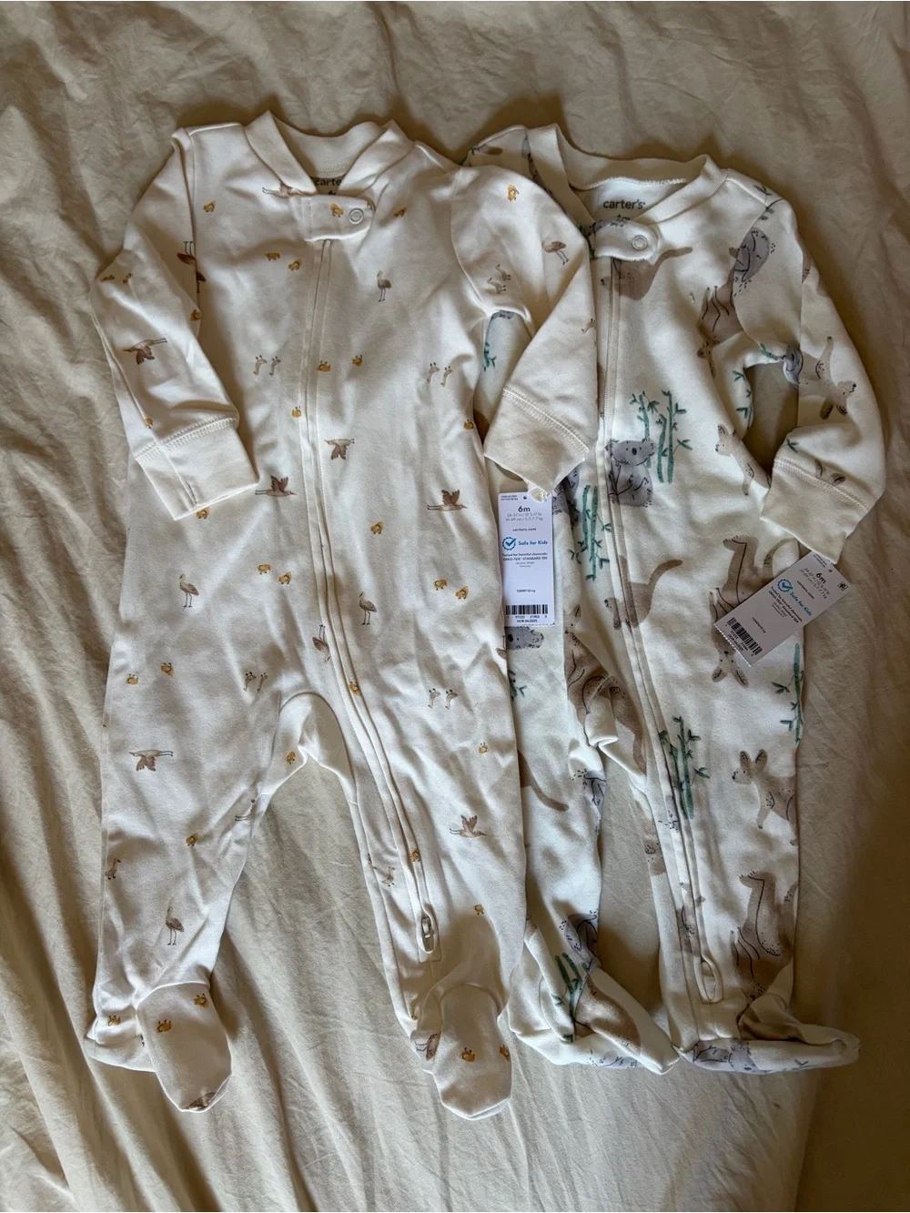 NWT Carter's Cream Printed Footed One-Piece Pajamas - 2 Pack